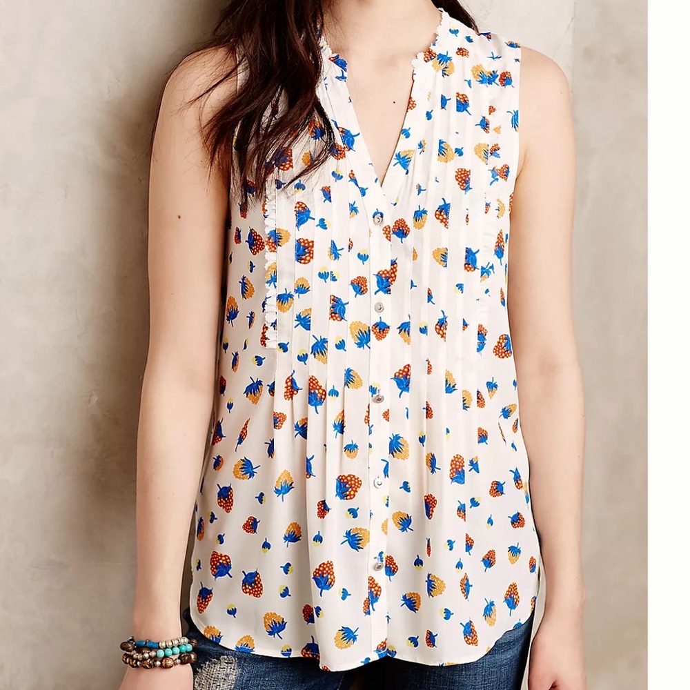 Anthropologie Maeve | Strawberry Fragola Ruffle Tank